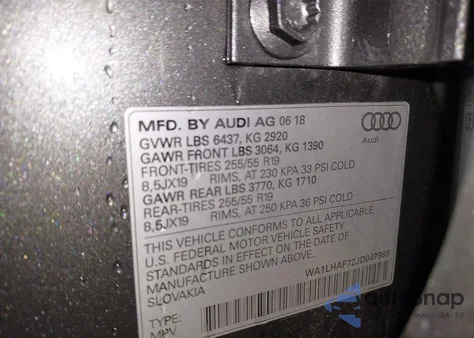 2018 Audi Q7 2.0T Premium from USA, damaged, VIN WA1LHAF72JD047969